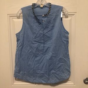 Jcrew blue sleeveless blouse with jewels